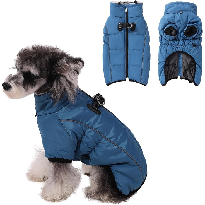 Теплий зимовий одяг для собак Savlot: водонепроникна куртка з флісовою підкладкою для малих, середніх та великих собак, XL, блакитна