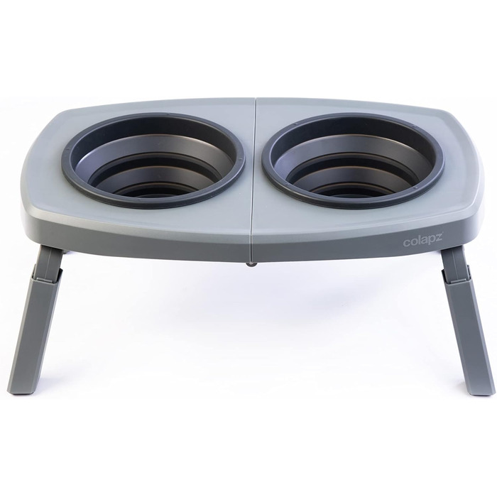 Набір з 2 склавних мисок для собак Colapz зі стійкою – регульована висота, підходить для собак та котів – портативні для подорожей, кемпінгу, авто – силіконові миски з сумкою, сірі