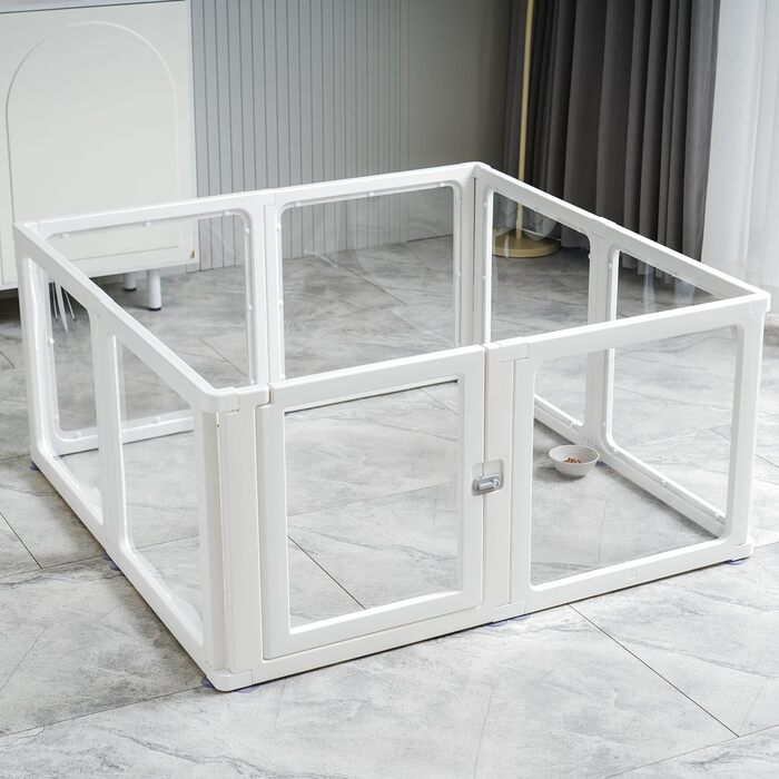 Клітка-вигул для цуценят Kerhouze, 8 шт., 60 см, прозора, для собак, котів, кроликів та інших дрібних тварин, з фіксуючою дверцятами, біла