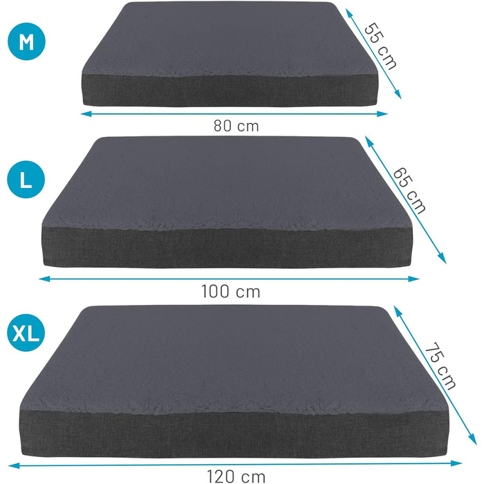 Ортопедичний килимок для собак Bobby, віскоеластична піна, знімний чохол, плюшеве хутро XL: 120x75 см, антрацит