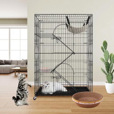 Клітка для котів VEVOR, 4 рівні, 2 двері, 90x60x133 см, залізна, з покриттям, з драбинами, для котів і дрібних тварин