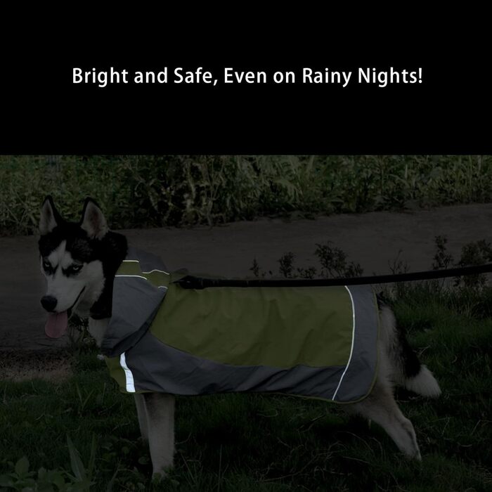 Водонепроникний дощовик для собак, регульований, з відбиваючими смугами та капюшоном, для прогулянок на відкритому повітрі, для маленьких, середніх та великих собак (зелений, XXL)