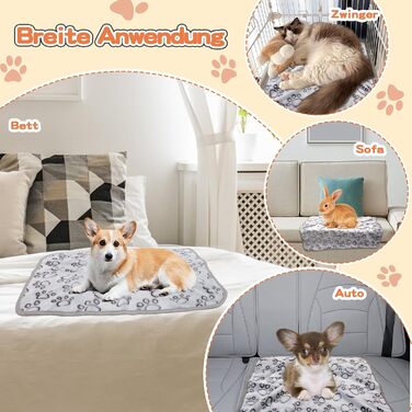 3 шт. М'яка ковдра для собак, 80x60 см та 60x80 см, сіра. Миюча, флісова ковдра для собак та котів, захист дивану, ковдра для подорожей