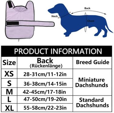 Дощовик для собак Geyecete, регульований, водовідштовхуючий, для такс, з світловідбиваючими ременями, з поясом на липучці, розмір M (довжина спини 42-45 см), колір фіолетовий