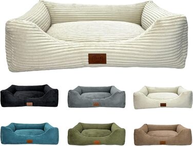 Ортопедичне ліжко для собак Elropet з м'якого корду, кошик для собак, XS/S/M/L/XL, кремовий (100x80x24 см)