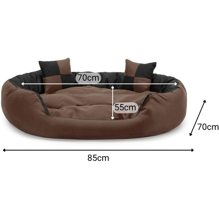 Кілимок-ліжко для собак Lionto 4-в-1 з двостороннім подушкою, 85x70 см, міцний оксфорд, водонепроникний, для котів та собак всіх розмірів, з глибоким входом, з декоративною подушкою, чорний/коричневий