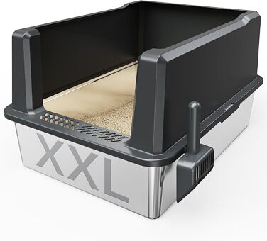 XXL туалет для котів із нержавіючої сталі, великий металевий лоток 71,1×52,1×35,6 см з високими бортиками та кришкою, легке очищення, для великих і кількох котів