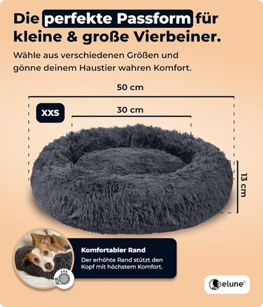 Belune® Лежанка для собак [знімний, пральний чохол] - Оригінал - [XXS, 50 см, Темно-сірий] Кошик для собак, ліжко для котів, лежанка для собак, собаче ліжко, м'яка лежанка для великих, середніх та маленьких собак XXS (50 см) Темно-сірий