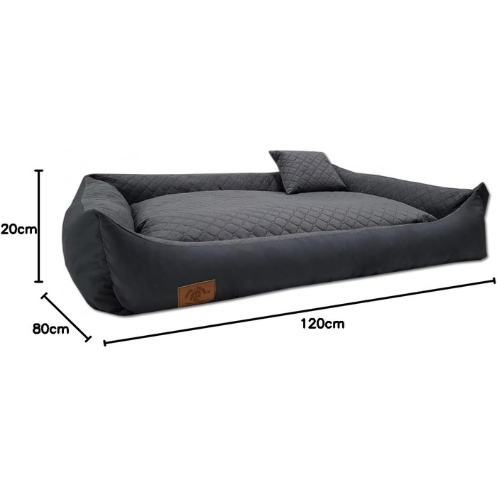 Ліжко для собак Odolplusz XXL, 120x90 см - знімний, водонепроникний чохол, зручний кошик для великих та середніх собак, миється та міцне, Графіт, 80 x 120 x 20 см