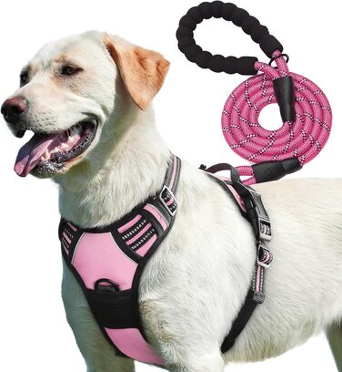 Регульована шлейка для собак PetBuds, з повідцем 1,5 м, дихаюча та міцна, для всіх порід, рожева, розмір M