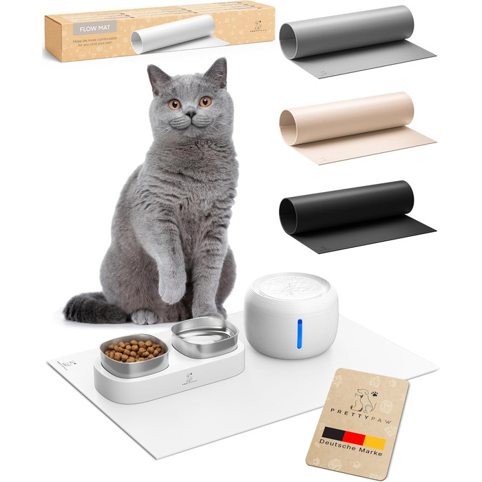Підкладка під миску для кота Pretty PAW® 60x40 см - неслизька та водовідштовхувальна | Аксесуар для фонтанчика та миски Pretty Paw | Захист підлоги від бруду та води (Білий, Extra Wide)