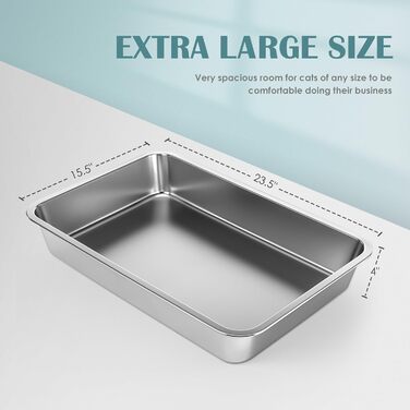 Великий туалет для котів і кроликів IKITCHEN з нержавіючої сталі 60×40×10 см — антипригарна гладка поверхня, не вбирає запахи, легко миється, протиковзка гумова основа, не іржавіє