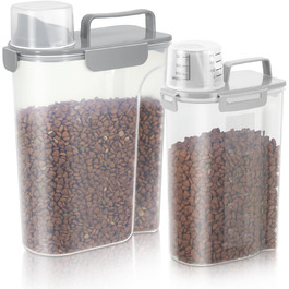 Контейнер для корму для собак, пластиковий, BPA-free, 3,6–5,4 кг, з великою кришкою, 4 герметичні замки, мірна чаша, ручка, легке очищення, 2 шт., білий