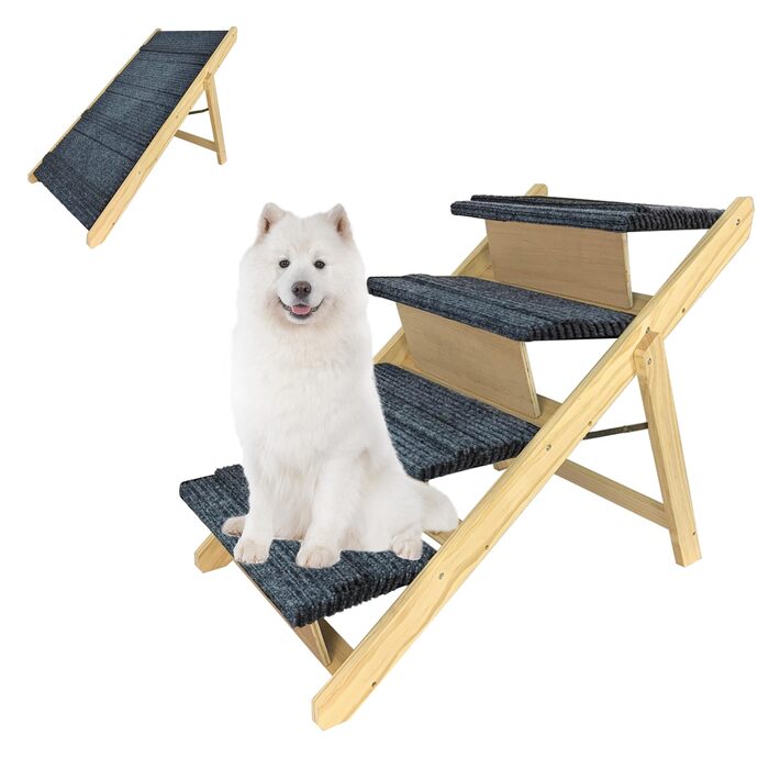 Сходинки для собак 2-в-1 зі справжнього дерева (сосна) – складані, протиковзні, для виходу на вулицю, до 80 кг, 100×46×9 см