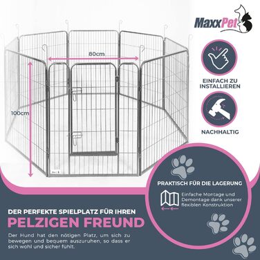 MaxxPet Вольєр для цуценят, складаний з дверима, 16 секцій, 80x80 см, для дому та саду