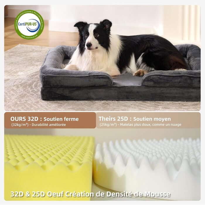 Ортопедичне ліжко для собак – миється, знімний фланелевий чохол, водонепроникний наповнювач, антиковзаюче дно, 71*58*17 см, темно-сірий