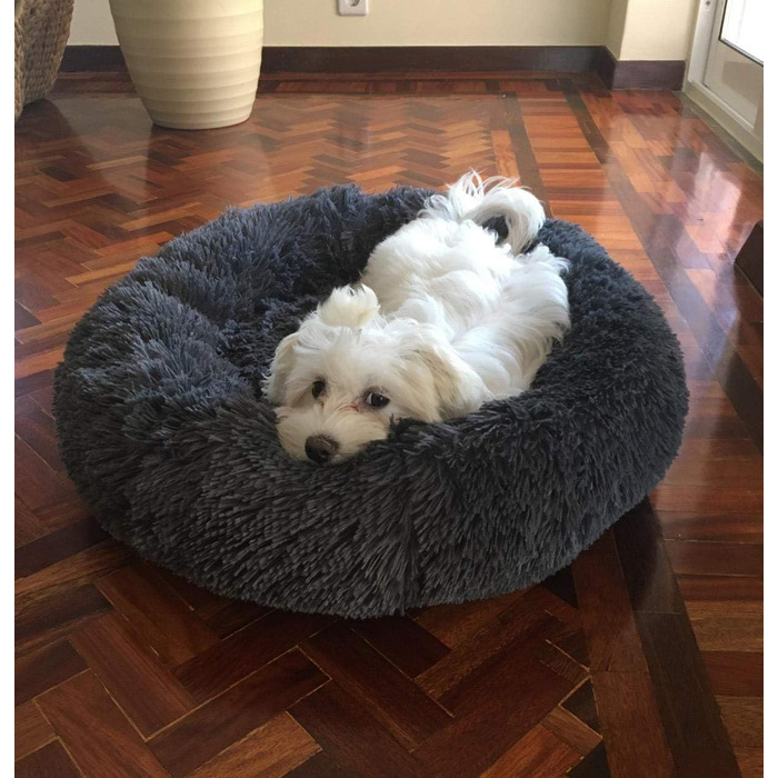 Кімната-лежанка для тварин у формі пончика, лежанка для собак та котів, гніздо для домашніх тварин, м'яке ліжко для котів та маленьких собак, спальний мішок для тварин - 70 см, темно-сірий