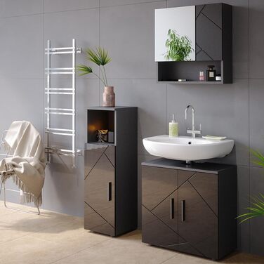 Пенал для ванної Vicco Irma, антрацит глянець, 30x95 см