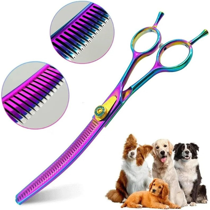 Професійна витончена ножиці для грумінгу собак 7,0 дюймів, з нержавіючої сталі, для тонкого вирівнювання (зубці V-подібної форми, тонкість 60%)