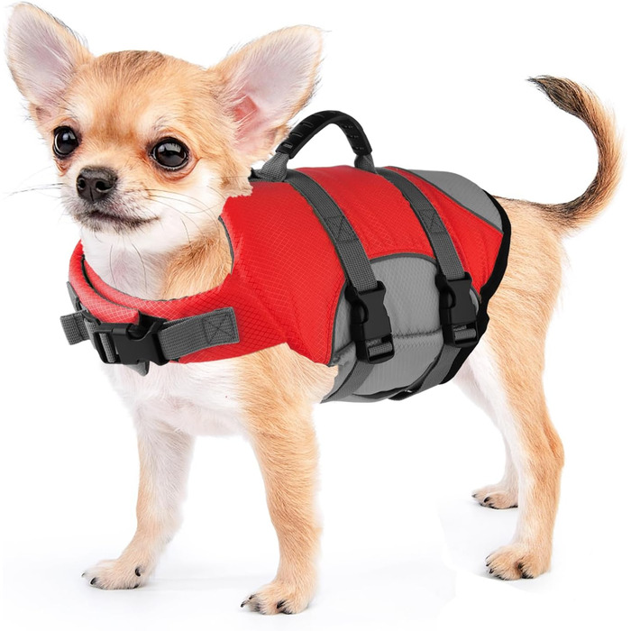 Жилет для собак, що плаває, червоний X-Small: безпечний жилет для плавання з рятувальним ручним захопленням для собак маленьких, середніх та великих порід