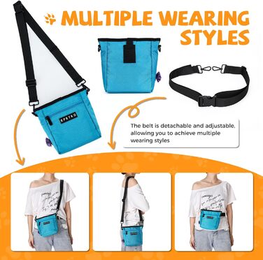 Сумка для ласощів для собак великого об'єму, багатофункціональна, для прогулянок на плечі, з міцним магнітним закриттям, регульований знімний ремінь, сумка для корму для собак (Блакитна)