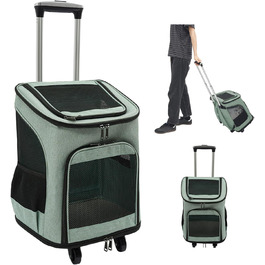 Транспортна переноска для собак та котів з колесами, складна, рюкзак для тварин з телескопічною ручкою, переноска для великих котів та маленьких собак з дихаючою сіткою, рюкзак для домашніх тварин до 9 кг (зелений)
