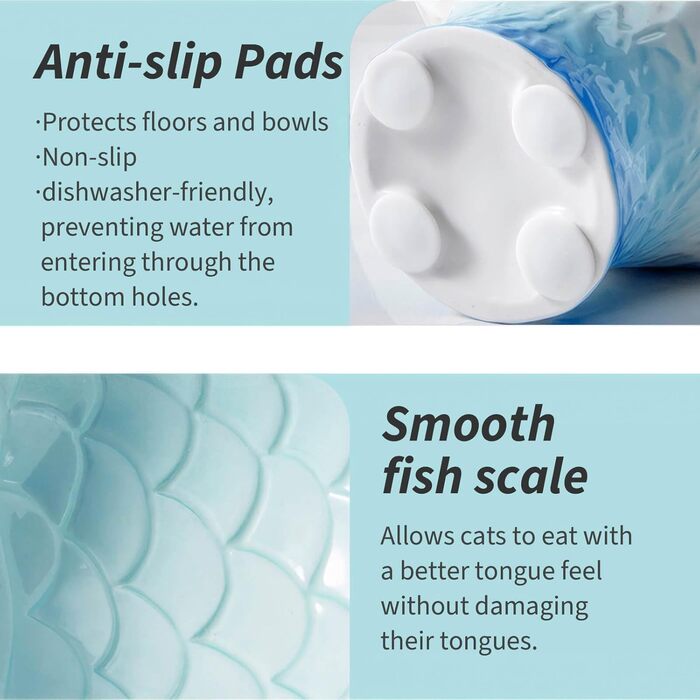 Підвищені годівниці для котів, 2 шт., зручні для вусів, кераміка (блакитний, рожевий)