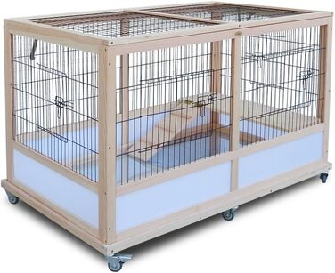 Клітка для кроликів HABAU, 118 x 75 x 79 см, з натурального дерева та металевої решітки, для дому