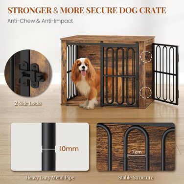 Дерев'яний вольєр для собак, 81 см, вольєр-стілець для дому, 2 двері, ковзні дверцята, для маленьких та середніх собак, міцний, 81 × 55 × 62,4 см, білий (коричневий)