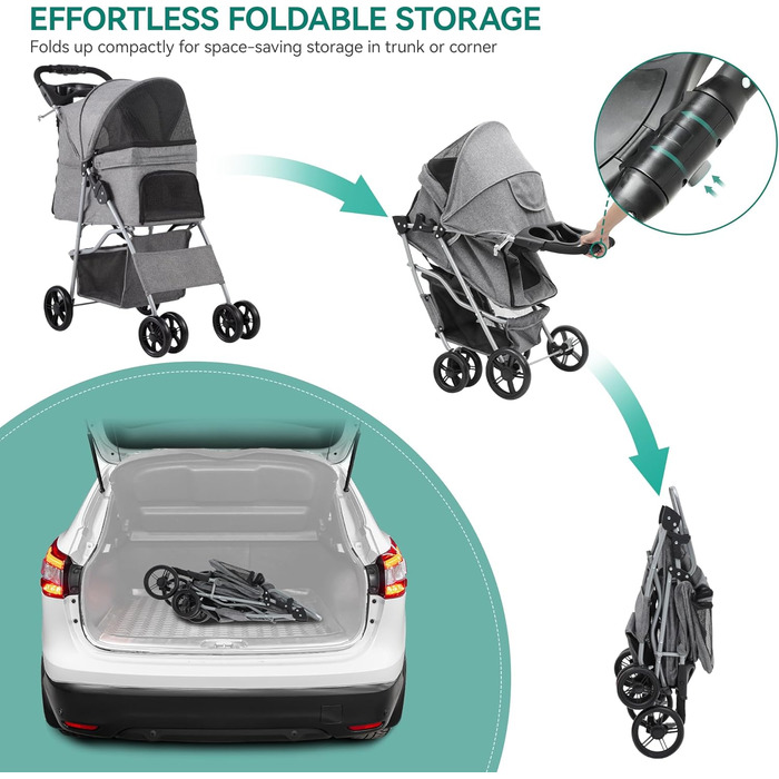 Візок для собак YITAHOME середнього розміру, 4-колісний, з кошиком для зберігання, складний, з тримачем для напоїв (сірий)