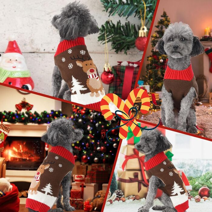Пуловер для собак у стилі вінтаж, теплий і святковий: Різдво, Хелловін, Олень. Підходить для дрібних, середніх та великих собак (X-Large, коричневий)