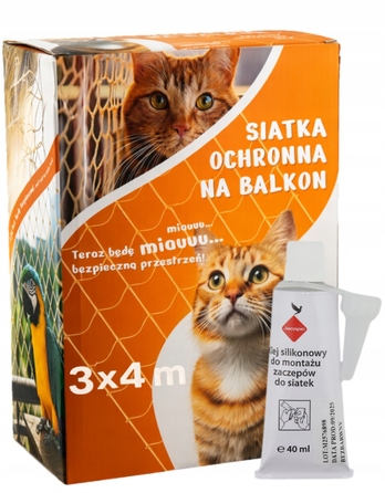 Захисна сітка на балкон для котів 3x4 м, комплект із кріпленнями та клеєм