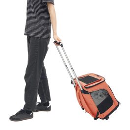 Складаний рюкзак-переноска для собак та котів Soudesileim 2-в-1 з візком, до 9 кг (кіт) та 7.5 кг (собака), 34x28x44 см, дихаючий, помаранчевий