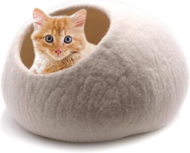 Miauff® Котяча домівка-лежак з вовни, фетрова, ручна робота, біла, 42x28 см, гігієнічна, без запаху