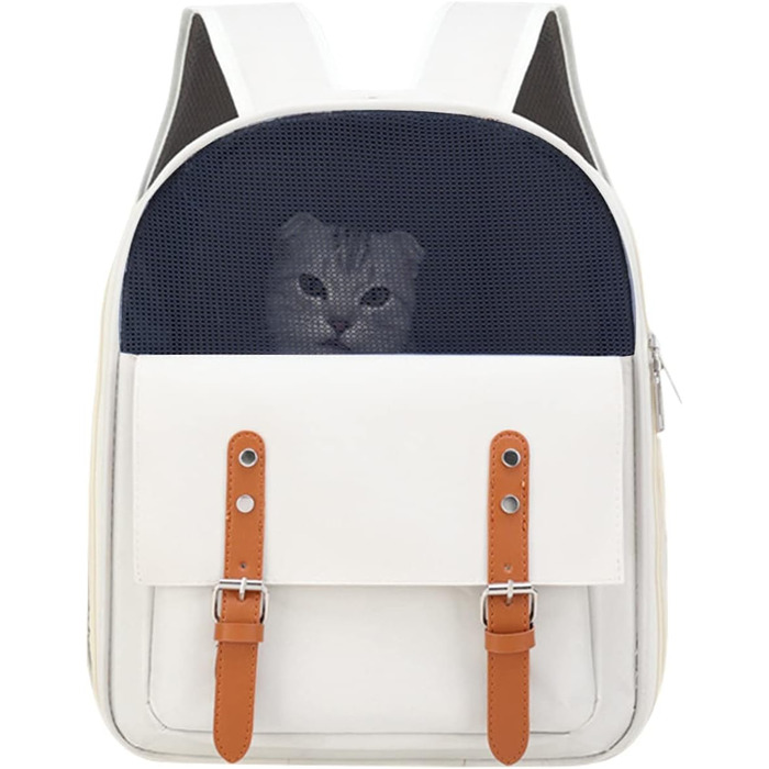 Рюкзак для собак та котів PETCUTE до 8 кг з безпечною лінійкою, вентиляцією та знімним килимком (білий)
