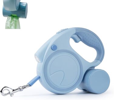 Висувна поводок для собак з LED, зручний руків'я, тримач для відходів, для собак до 25 кг, блакитний