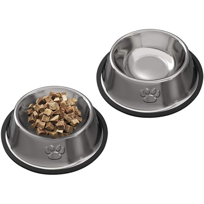 Набори мисок для котів з нержавіючої сталі, 3 шт. - для корму та води, з гумовим дном