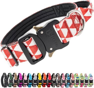 Преміум нашийник для собак TSPRO з ручкою, тактичний, міцний, з металевою застібкою, для собак середніх та великих порід (Помаранчевий L). Розмір ручки L (регульований 44.5-62.2 см). З ручкою розміру M (регульований 36.8-45.7 см), геометричний дизайн