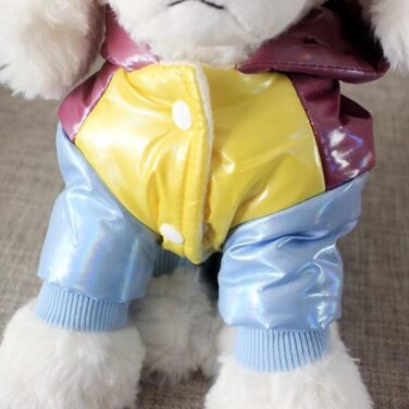 Зимовий одяг для собак: пуховик, комбінезон, зимова куртка. Вадостійкий верх, капюшон, пуховик (фіолетовий/жовтий, M)