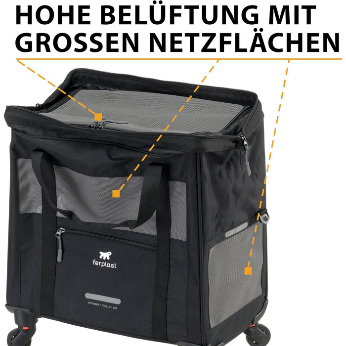 Переносна переноска для собак та котів Ferplast Voyager Trolley, 15 кг, 46x26x48 см, білий/чорний колір
