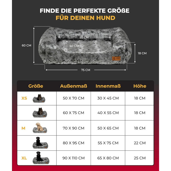 Ортопедичне ліжко для собак Shadow Deluxe S (60x75 см) з Memory Foam – Зручне, з антиковзким покриттям, миється – Німецька якість
