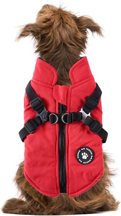 Теплий жилет для собак з шлейкою, водонепроникна куртка з шлейкою та D-подібними кільцями, теплий жилет для собак, одяг для собак, середні та великі породи, зелений (червоний, S)