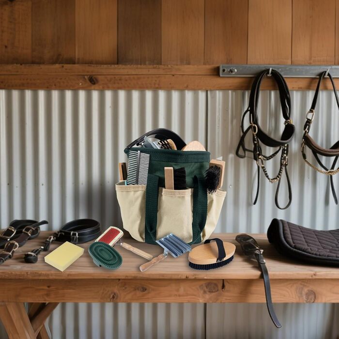 Набір для догляду за конем з дерева, 13 предметів: екологічні інструменти з ергономічними ручками, професійні щітки для гриви та копит