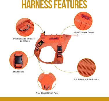 Тактичне обіднє для собак OneTigris Fire Watcher 2.0 з міцною металевою застібкою, ручкою, система кріплення OLLE-Klettsyste (L, Помаранчевий)