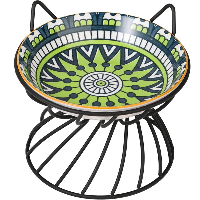 Підвищений годівниця для котів, кераміка - годівниці для котів з металевим антиковзким підставкою - годівниця для котів з порцеляни - висока миска для котів, запобігання блювоті - годівниця для котів - набір мисок для котів - 250 мл (зелений)