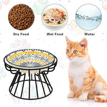 Набір мисок для котів Mifoci (8 шт.) з підняттям: керамічні миски для корму з 4 антиковзними підставками, 14 см, дизайн Мандала