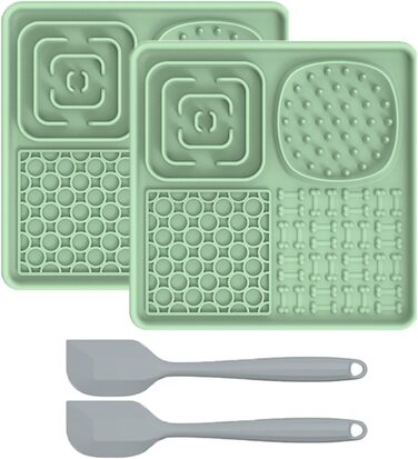 Силіконова килимок для собак та котів з великим присоском, 20 см. Повільний годівник, лопатка в комплекті. Килимок для ласощів та корму для тварин (зелений)