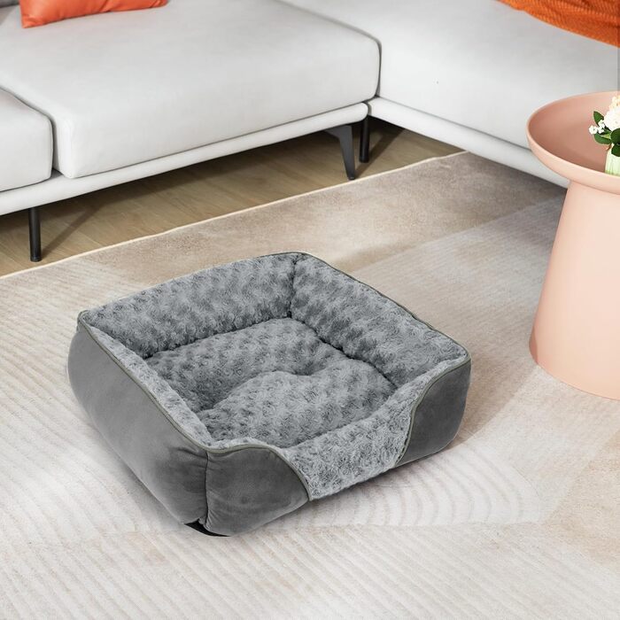 Ортопедичне собаче ліжко INVENHO, прямокутне, миюче, м'яке, з антиковзною основою, XL (35'x 25'x 9'), сірий