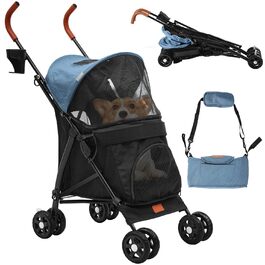 Візок для собак та котів DWVO, 11.3 кг, складаний, з подушкою та кошиком для зберігання, 45.7x83x114 см (Синьо-чорний)