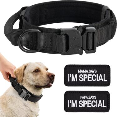 Нашийник для собак регульований з контролем, тактичний нашийник з нейлону, з м'якою підкладкою, з металевою застібкою, для середніх та великих собак, для полювання, тренувань, активного відпочинку, чорний, розмір L (45-54 см)